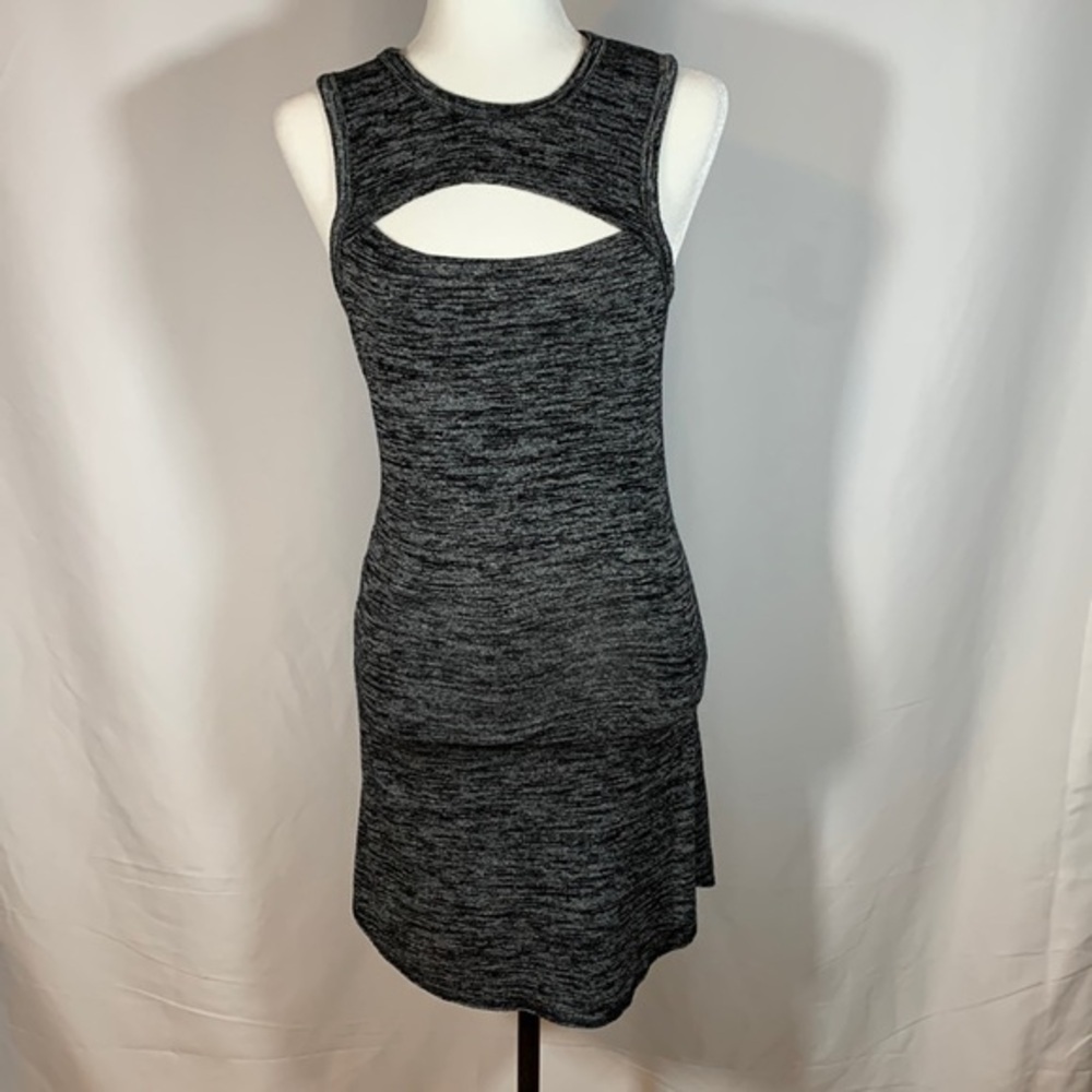 Wilfred Free Grey & Black Knit Cutout Mini Dress